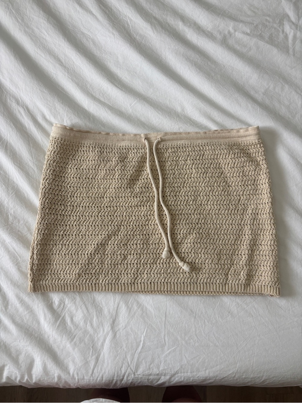Free People Beach Beige Crochet Knit Drawstring Mini Skirt
